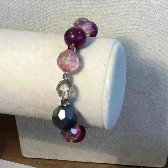 Purple and Grey Stretch Bracelet - Picture 2 of 4